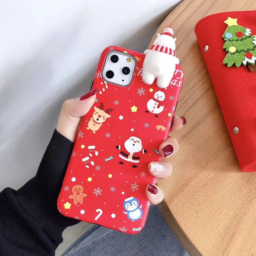 Christmas-themed silicone phone case for iPhone models 6 to 11 Pro Max in festive colours