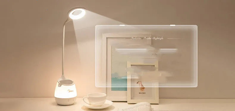 Green USB rechargeable table lamp with touch switch on wooden desk
