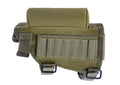 Tactical buttstock cheek rest ammo carrier with non-slip pad holding 7 rounds on a black rifle stock