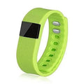 Ordinary bracelet pedometer in black, blue, green, orange, or yellow, showing display on 20mm wide wristband.
