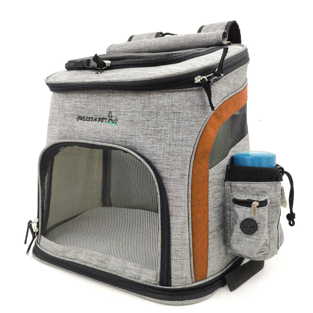 Breathable nylon pet backpack for cats and dogs up to 20 kg in gray, green, orange, blue colours