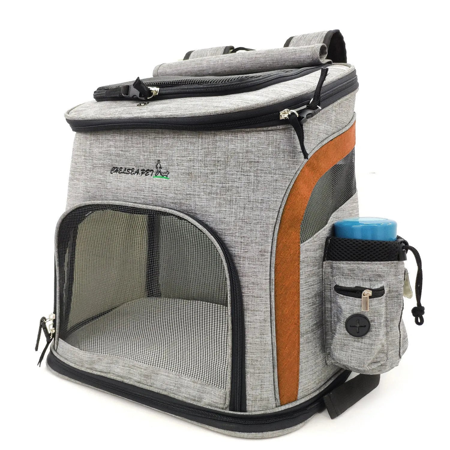 Breathable nylon pet backpack for cats and dogs up to 20 kg in gray, green, orange, blue colours