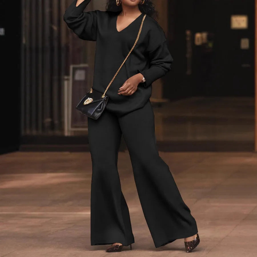 Women's brown suede velvet two-piece suit with split sleeves and matching trousers in Japanese casual style