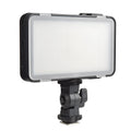 Shenniu M150 ultra-thin LED video light mounted on a mobile phone with L-bracket.