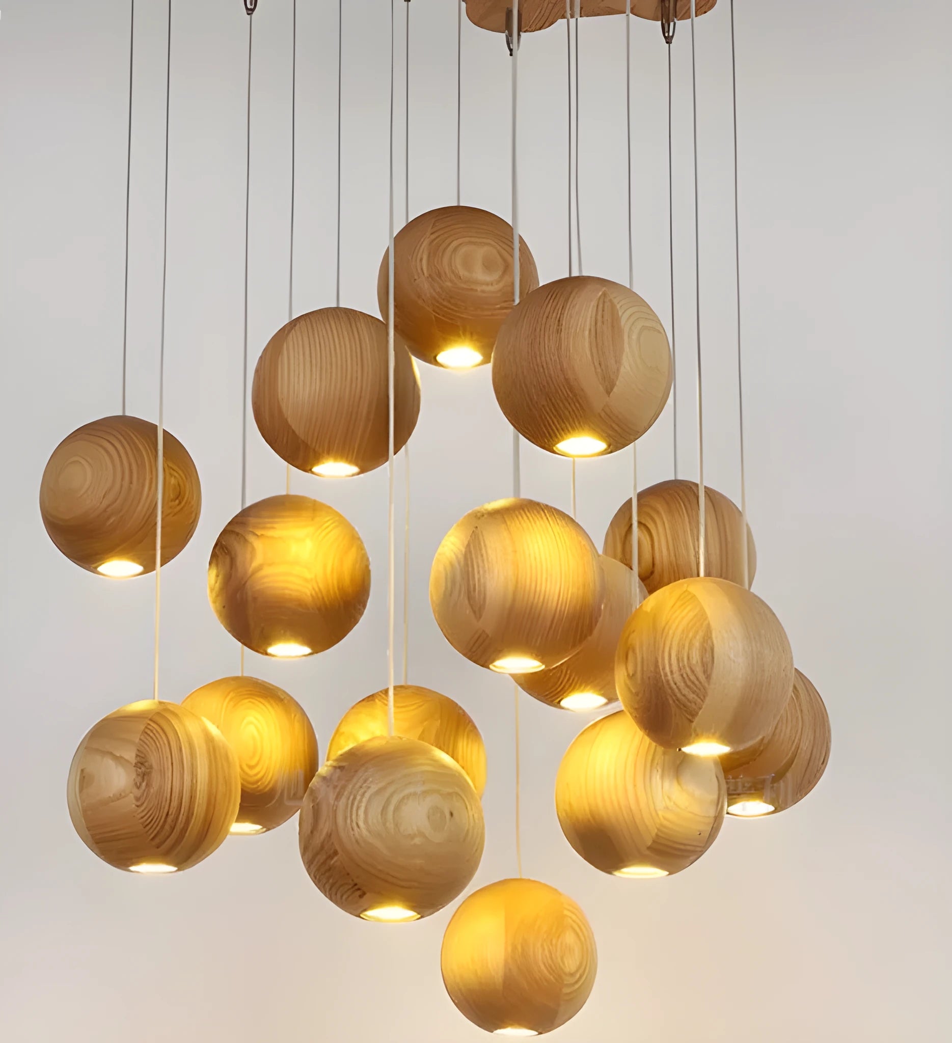 Nordic style solid wood ball chandelier with adjustable height ceiling installation