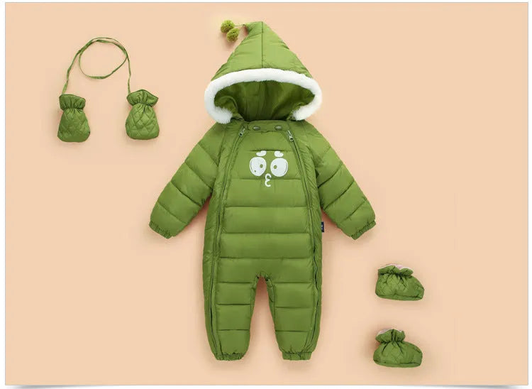 Baby romper winter thick down cotton infant snowsuit green