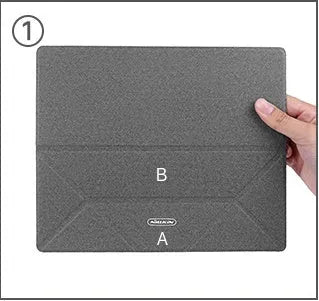 Portable non-slip cooling bracket for laptop with ergonomic design in blue, folded with built-in magnet