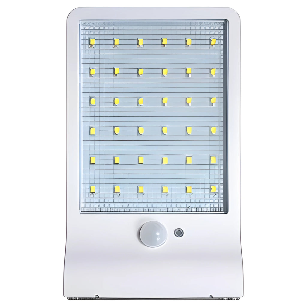 Outdoor solar garden light with LED illumination and waterproof IP65 rating in black or white finish