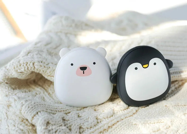 Cartoon penguin polar bear USB rechargeable hand warmer with double-side heating