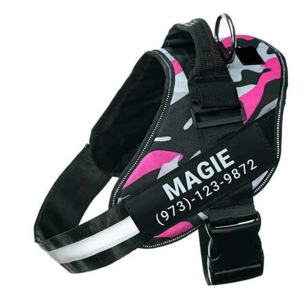 Reflective adjustable no-pull dog harness with chest strap and handle on a dog