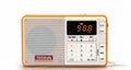 Tecsun Q3 digital audio player in white, yellow, red, green, blue, or black with radio and MP3 playback functions