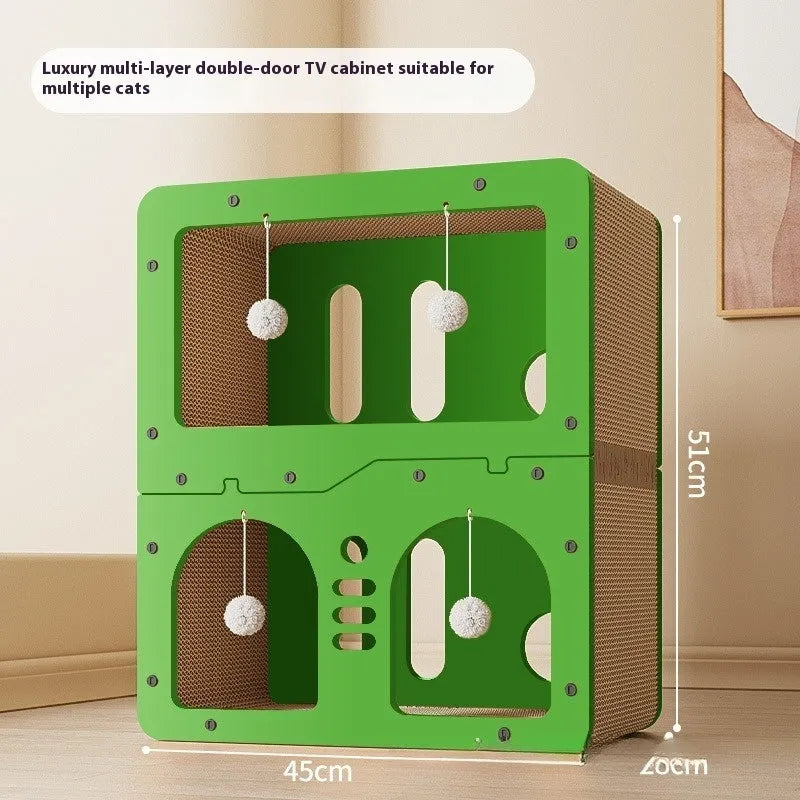 Double-layer cat scratching board with integrated nest in cute owl design