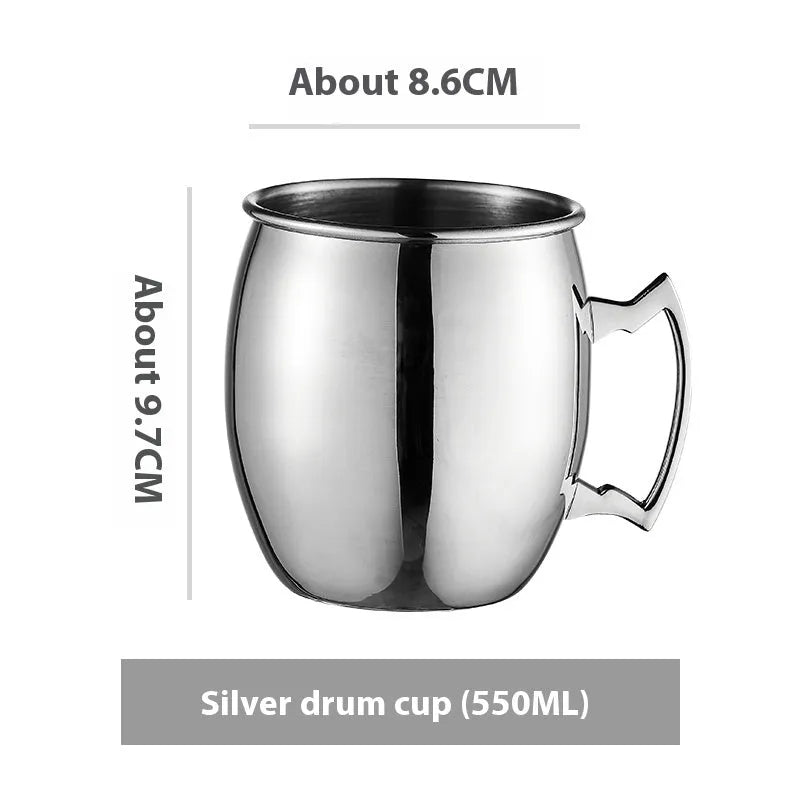 Stainless steel Moscow Mule cup with copper-plated finish in hammered and plain styles.