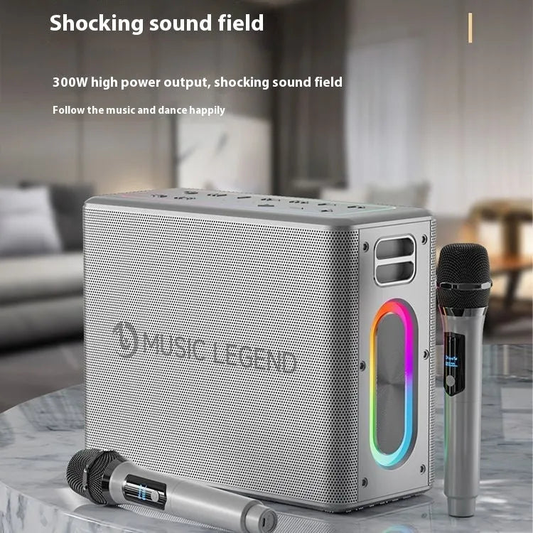 High-power outdoor karaoke Bluetooth audio with 100W dual microphone sound card in black