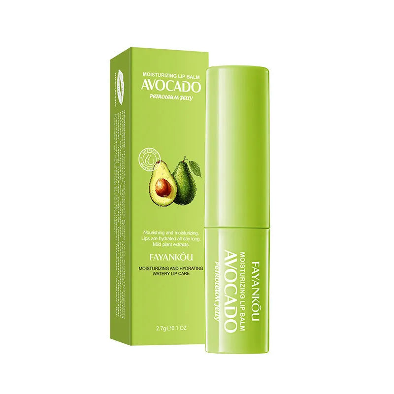 Anti-chapped moisturising lipstick stick in variant options including marigold, avocado, and cherry blossom.