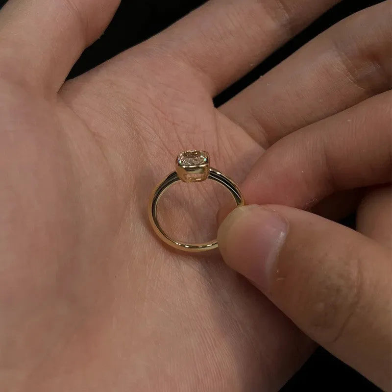 Vintage single diamond ring for women adjustable copper electroplated white diamond