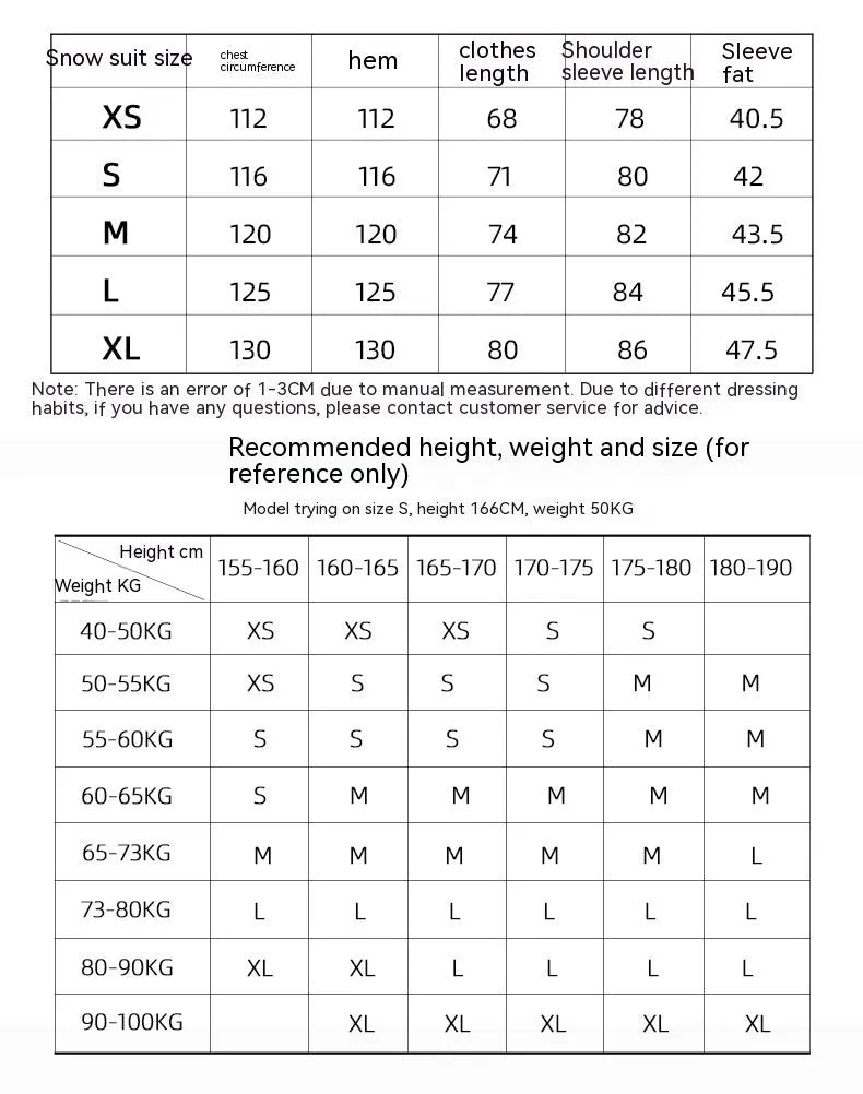 Unisex waterproof windproof ski suit for winter sports in multiple colour options