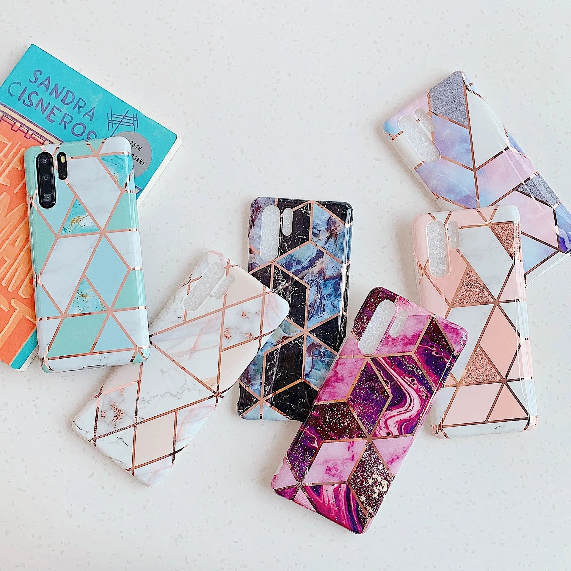 Electroplated marble design TPU phone case for Huawei and Samsung smartphones in multiple colours