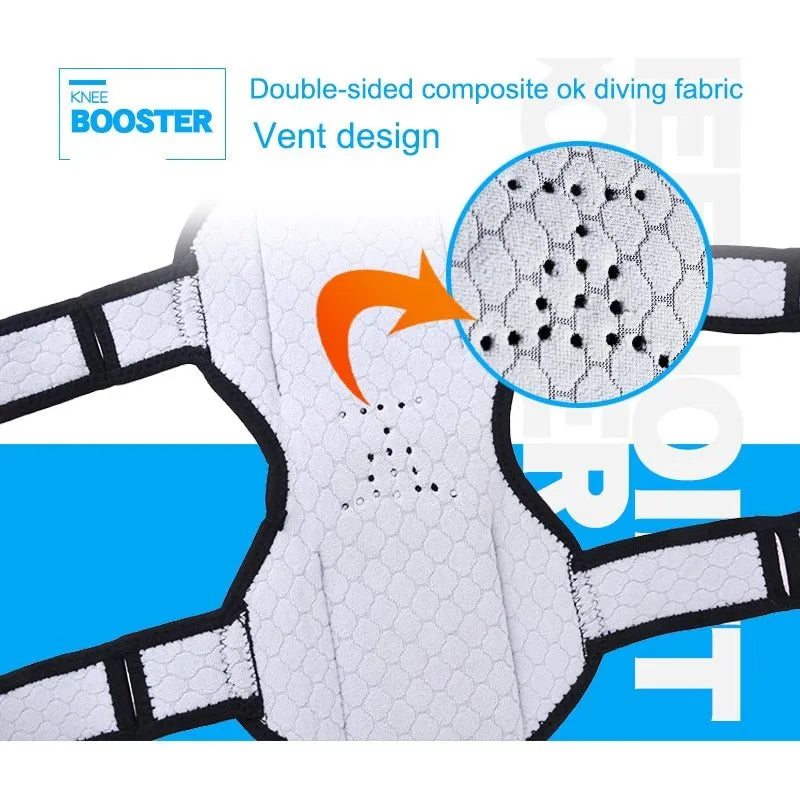 Adjustable knee brace with patella support and spring mechanism in breathable fabric