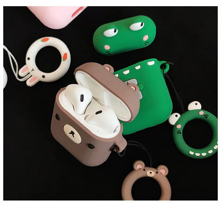 Cartoon animal earphone box in brown bear colour, protective case for earbuds