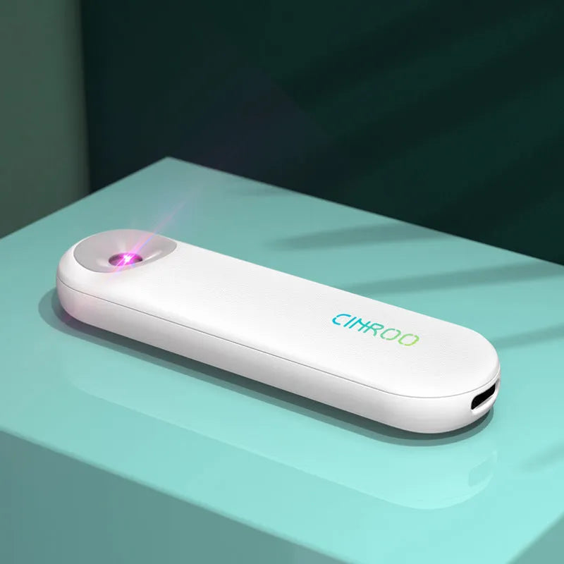 Compact white portable UV sterilizer lamp showing 116mm length and slim profile