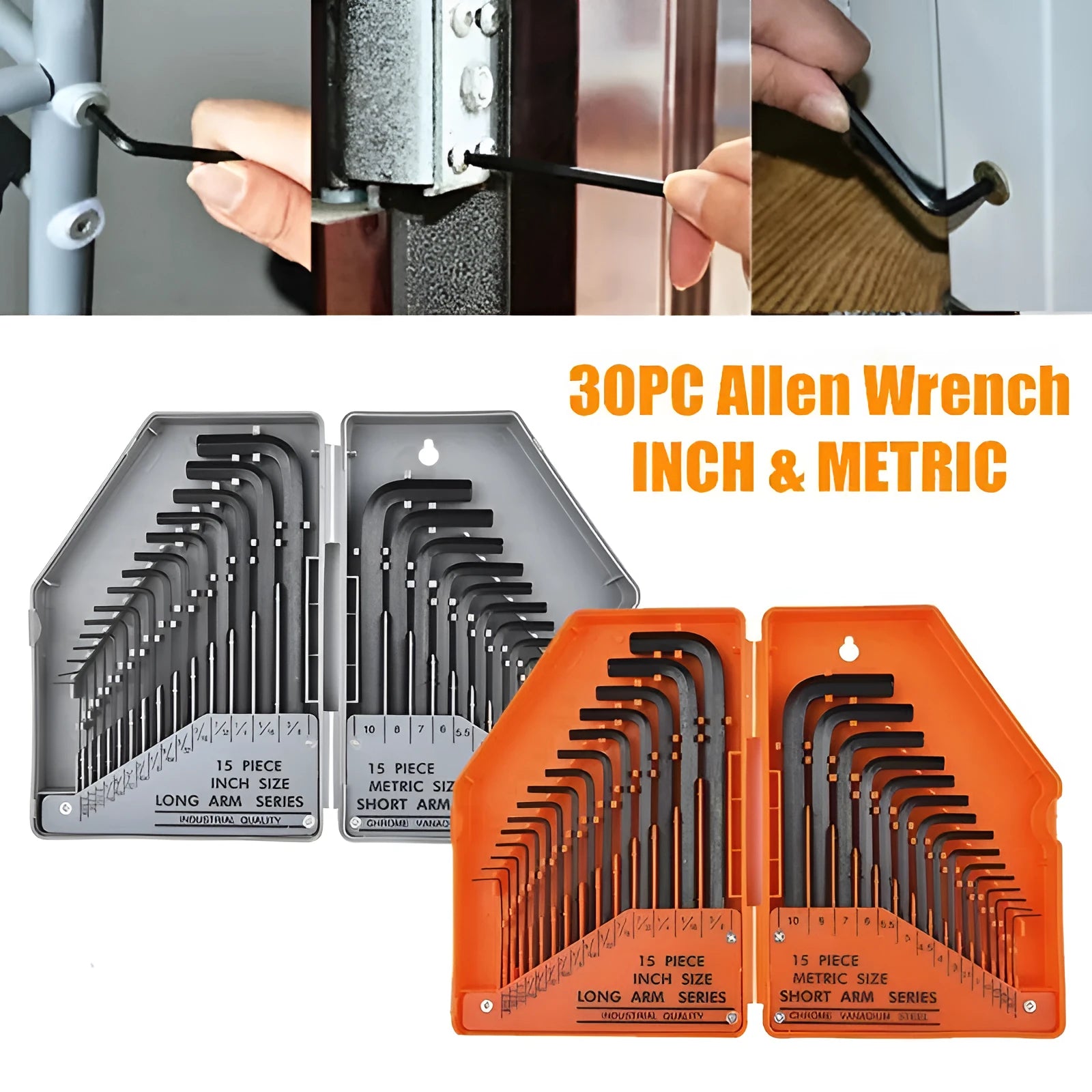 L type ball head Allen wrench set high carbon steel chrome plated British system 1.5mm 10mm sides grey orange