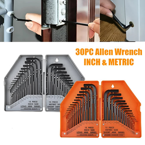 L type ball head Allen wrench set high carbon steel chrome plated British system 1.5mm 10mm sides grey orange