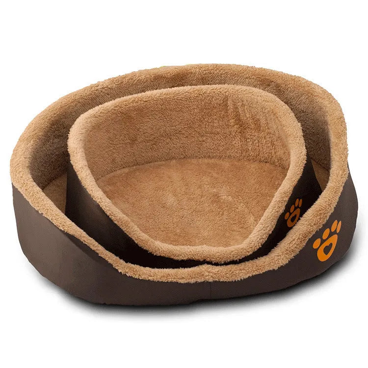 Soft warm wool round dog bed in brown for small and medium dogs