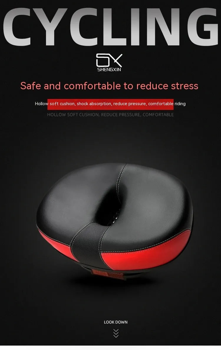 Plus-size thickened bicycle saddle with shock absorber in red, grey or light brown colours
