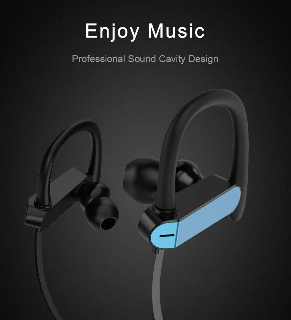 PTM TS27 compatible sport running earphones with black ear hook and silicone earbuds, showing microphone on cable