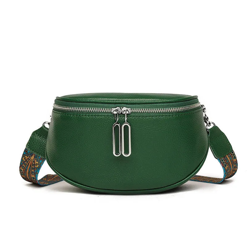 Women's soft PU messenger bag in saddle shape with cross-body strap