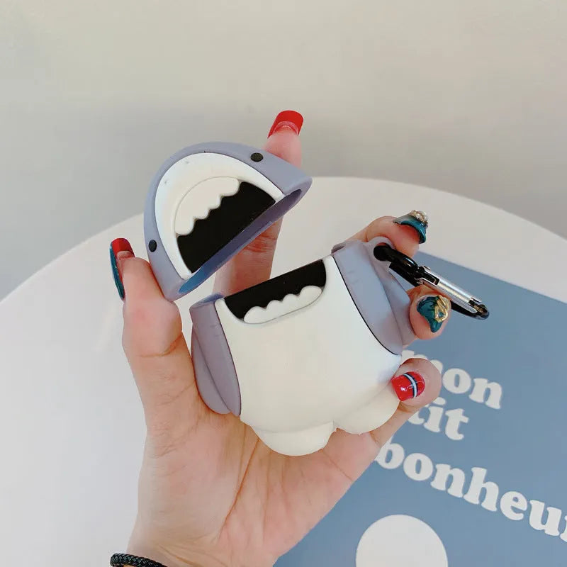 Silicone shark design cover for AirPods 1 and 2 charging case in vibrant colours