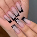 Black French style butterfly wear armour set with glittering patterns and jelly glue colour options for medium wearable nails