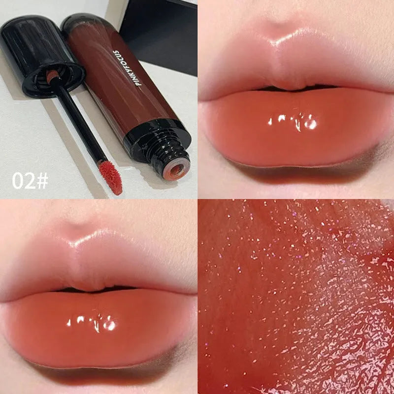 Mirror Lip Paint lacquer tube in six dark berry and tomato red shades for glossy, durable wear.