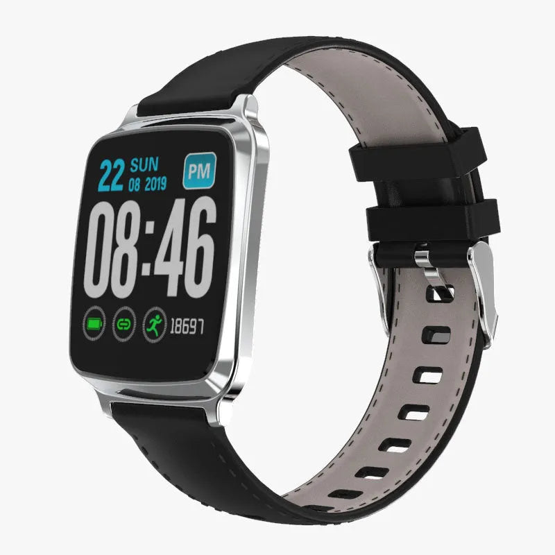 M8 smart bracelet with heart rate monitoring on wrist showing touch screen interface