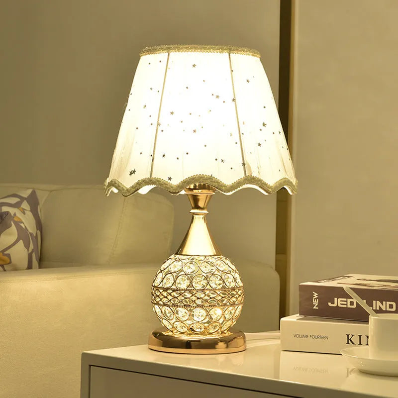 Gold crystal desk lamp with handcrafted pendant on iron art base for bedroom bedside table