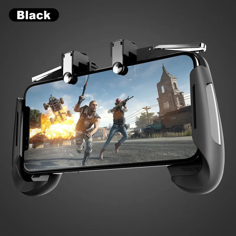 AK16 extendable game controller in black white colour with L1R1 triggers extended for smartphone placement