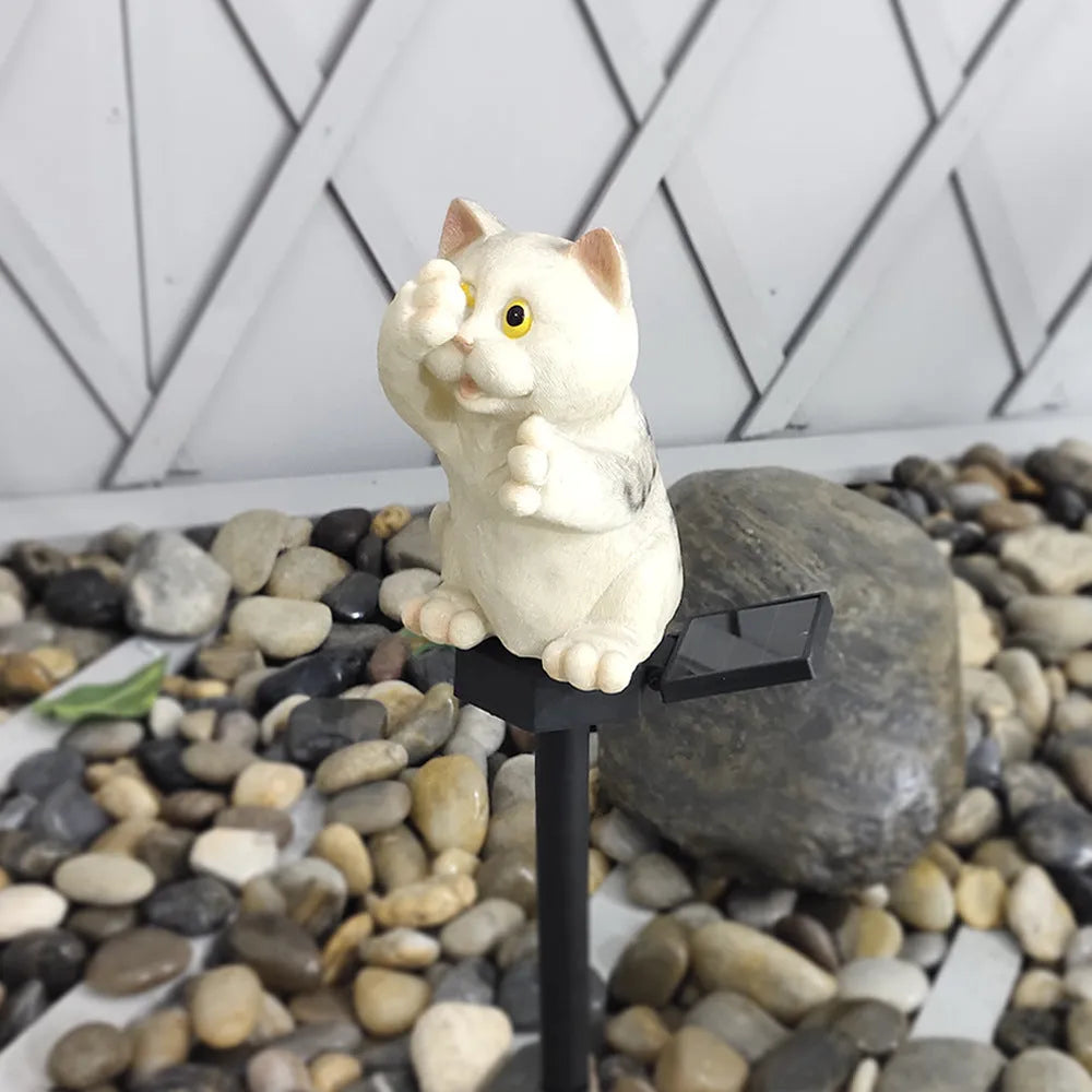 Brown cat-shaped solar lawn light for garden decoration and pathway illumination