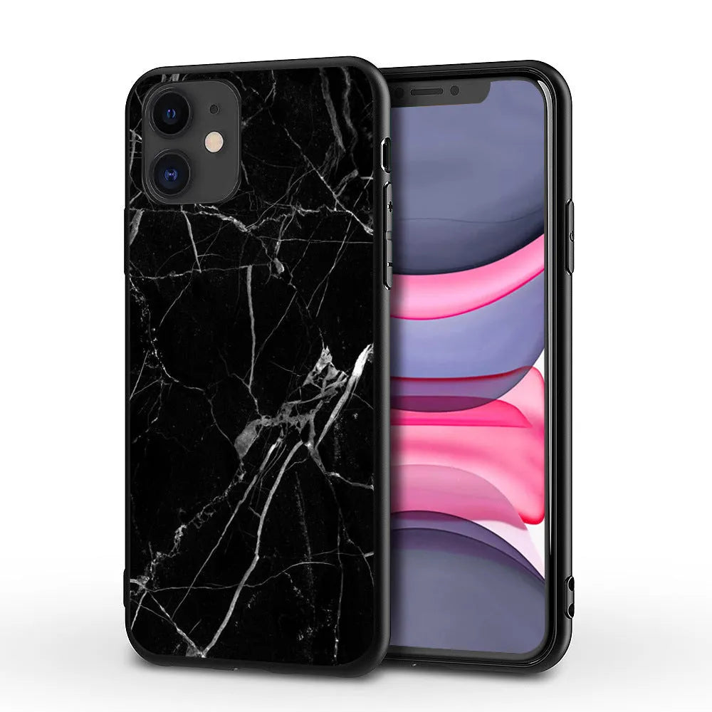 Marble pattern iPhone back cover case for multiple models including iPhone 11 and iPhone X.