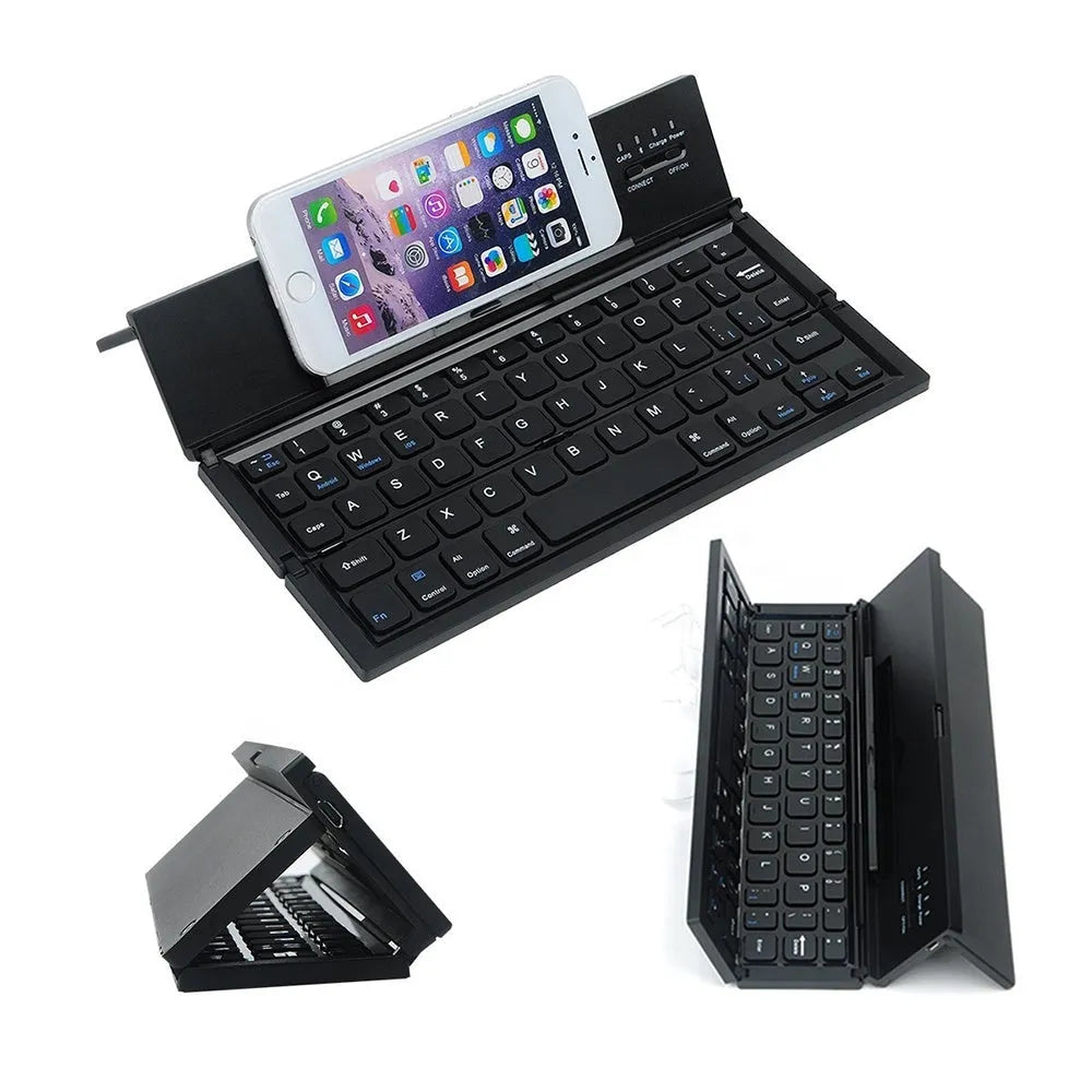 Black folding Bluetooth keyboard for tablets with numeric keypad and aluminium bottom