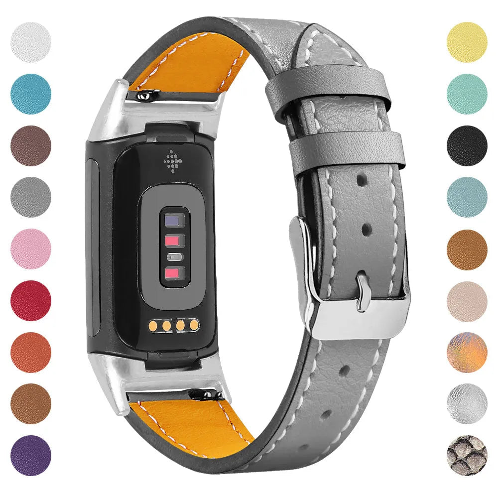 Genuine cowhide leather replacement strap for Fitbit Charge 5 and Charge 6 fitness trackers
