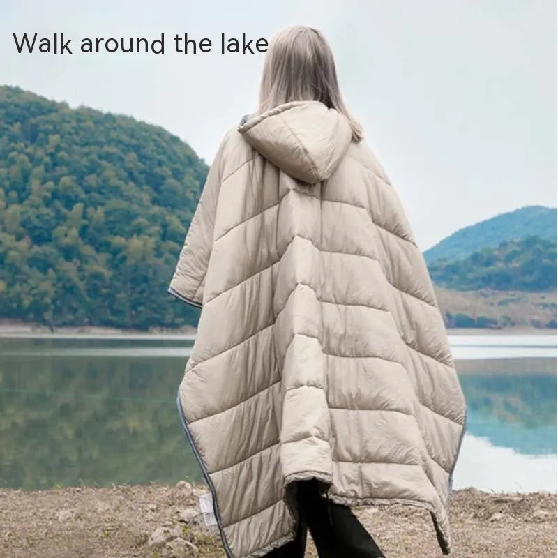 Outdoor cloak sleeping bag wearable camping blanket in Army Green or Grey colours