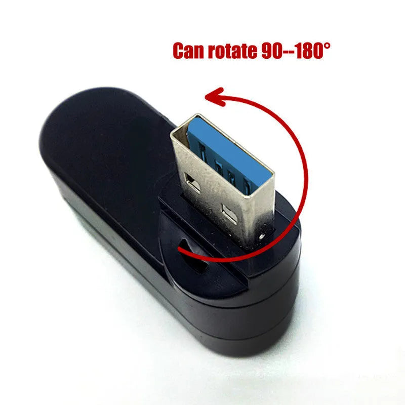 Black or white USB 3.0 rotary splitter hub with four ports and rotating design