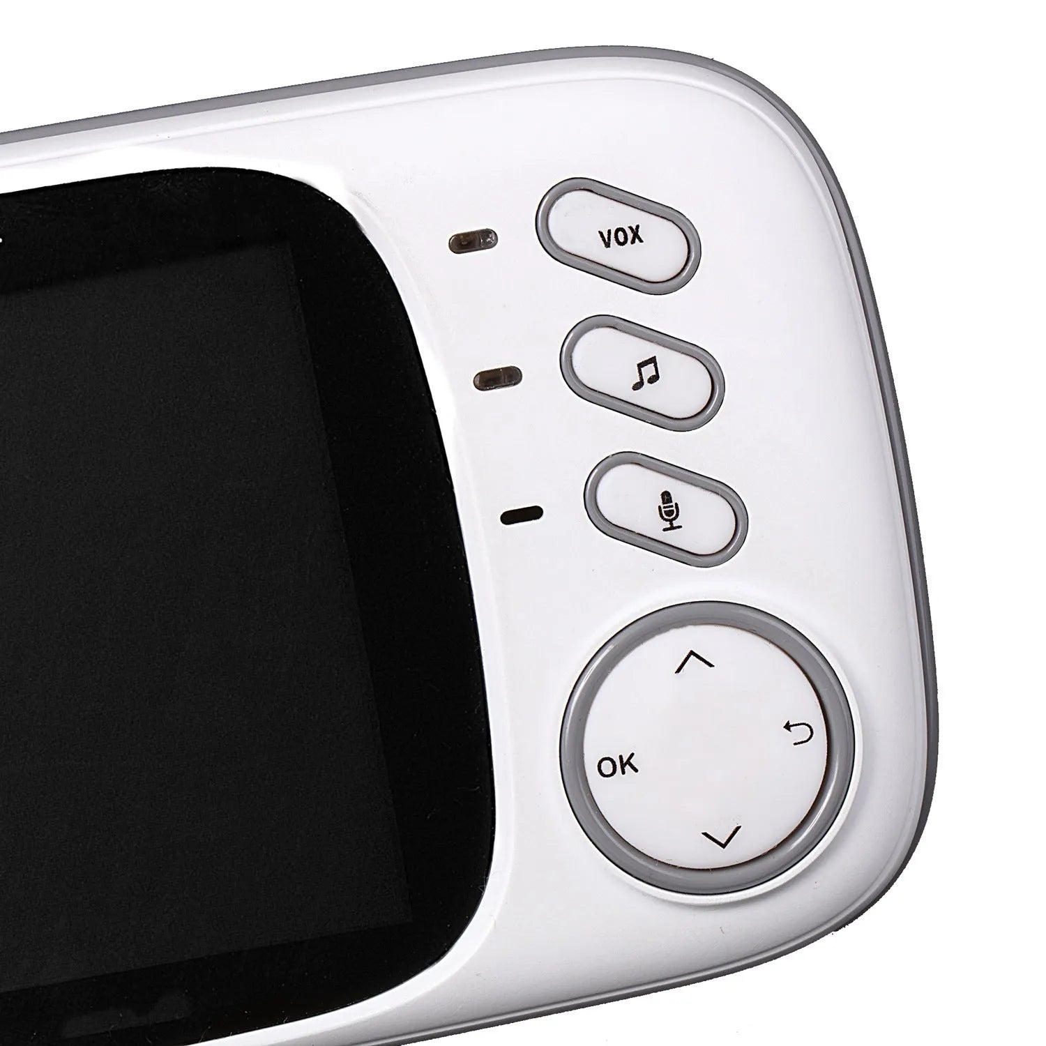 VB603 digital baby monitor showing parent unit with 3.2" colour screen and compact camera with night vision LEDs.