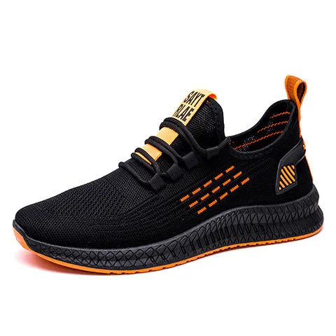 Men's low-top casual sports shoes with flying three bars stripes, cross straps, and a fly weave upper.