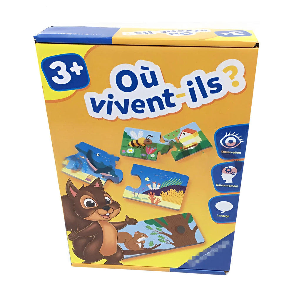 French educational puzzle toy with 24 picture-word pieces for children aged 2+