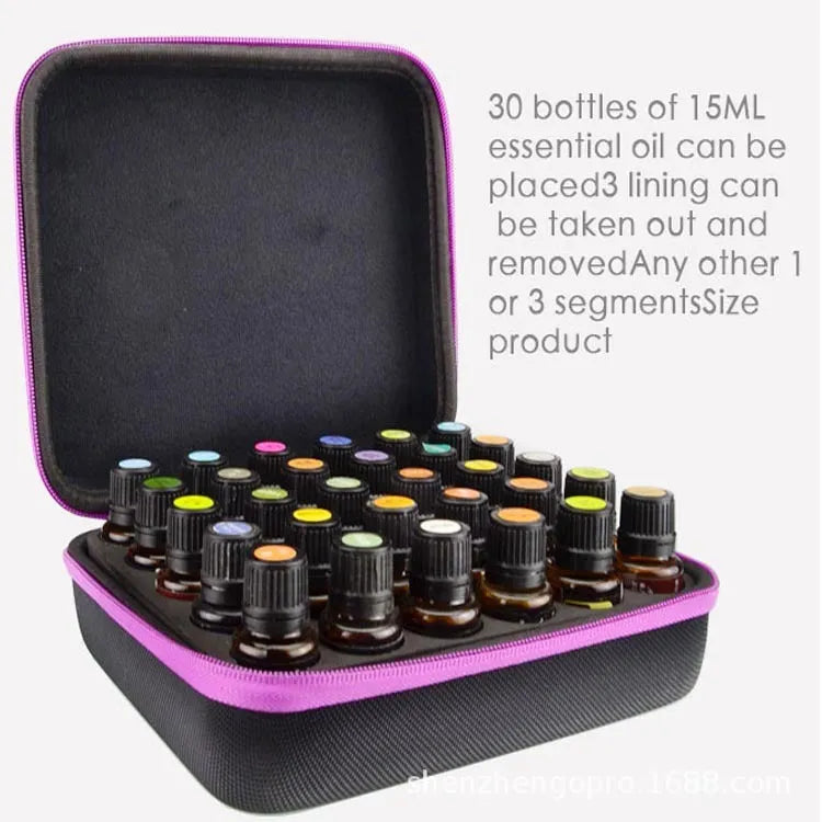 EVA essential oil storage bag with 30 compartments for 15 ml bottles in red colour