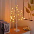 60cm tall mushroom tree lamp with warm LED lights and 24 detachable plastic flowers on birch-style trunk