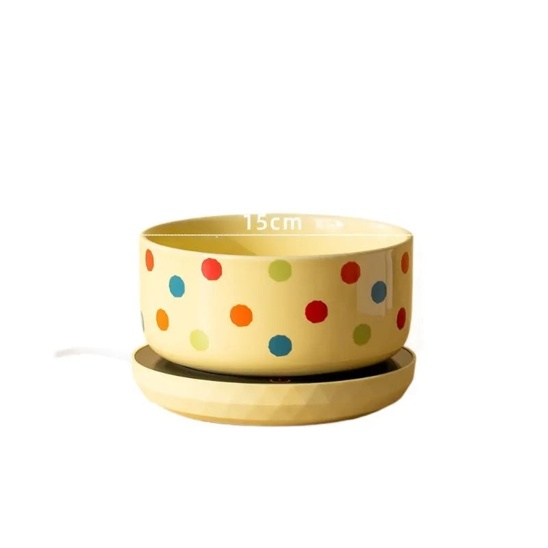 Ceramic cat water bowl with USB constant temperature heating mat in Leo Black colour