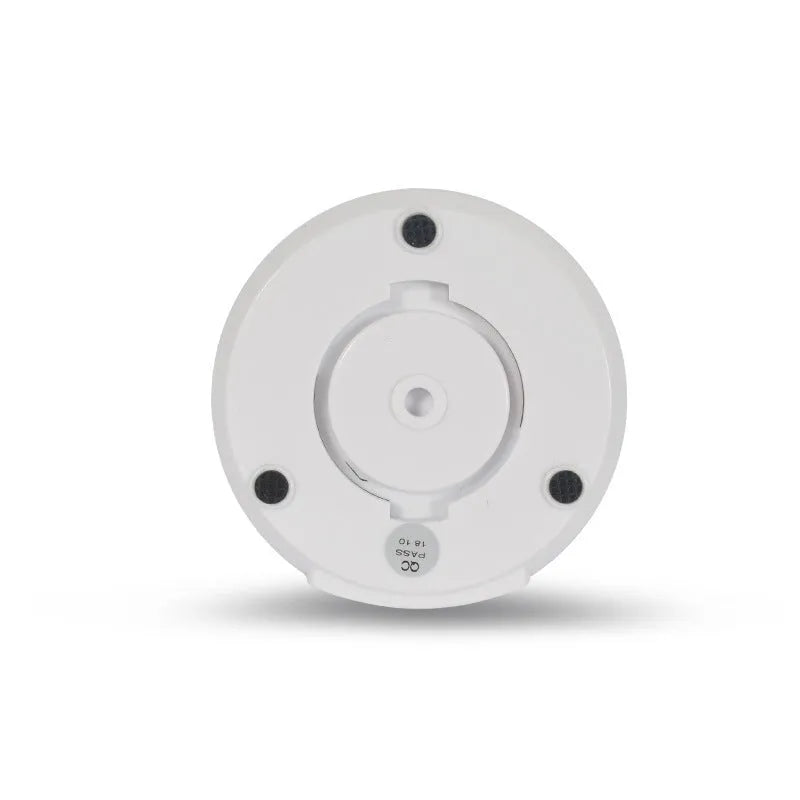 White wireless indoor security camera with 1080P HD resolution and hemispherical design on white background